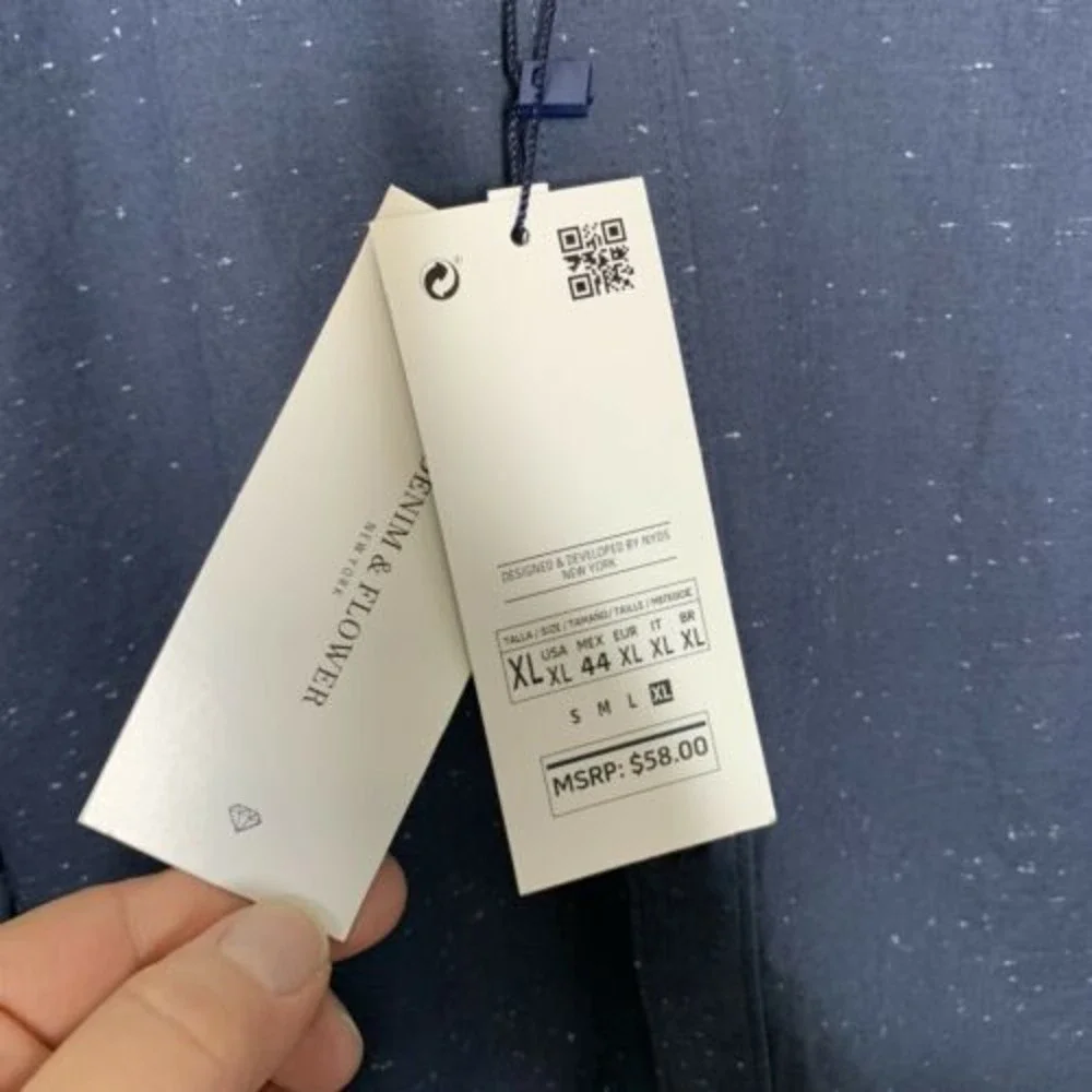 New Denim & Flower Mens Slim Fit Shirt XL BlueBNWT